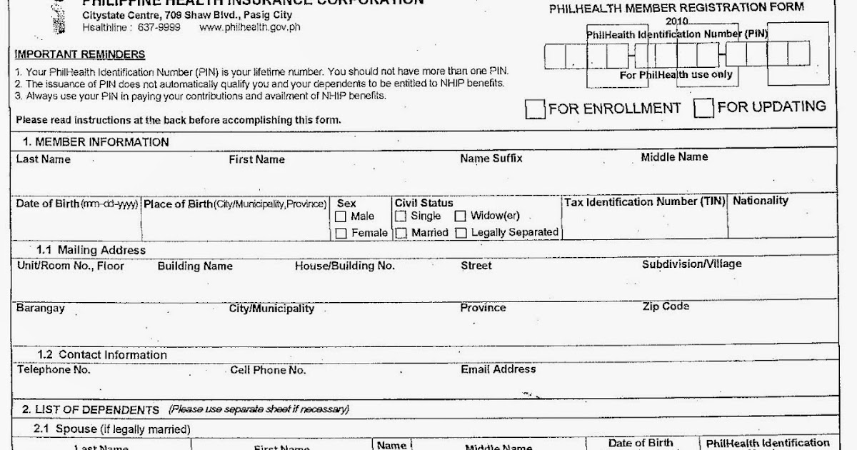 philhealth member registration form